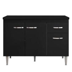 Balcão de Cozinha Gabriela com Tampo 120 cm Preto Fosco - AJL - AJL Mó