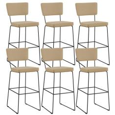 Kit 06 Banquetas Alta Cozinha Sala De Jantar Base Aço Fixa Allana L02 