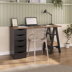 Escrivaninha Mesa Escritório com 5 gavetas e 2 prateleiras e Pés Caval