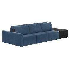 Sofá Ilha 3 Lugares Living 342cm Modulado Sala Lary Veludo/PU Pto K01 