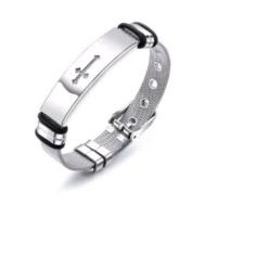 Pulseira Masculina Bracelete Malha de Aço Inox Cruz Vazada