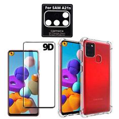 Kit Capa Anti Queda Compatível Samsung Galaxy A21s + Película 9D Vidro + Película Nano Flexível Câmera