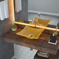 Cuba de Apoio para Banheiro L34 Lux Quadrada Folha Compace Amarelo