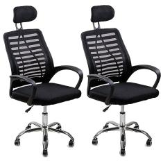 Kit 2 Cadeiras Escritório Diretor Tela Mesh Encosto De Cabeça + E-book