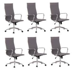 Kit 6 Cadeiras de Escritório Presidente Giratória Sevilha Cinza