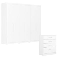 Cômoda Astral e Guarda Roupa Casal Venice 62780PE Branco Brilho com Pés - Demóbile