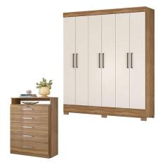 Cômoda Triunfo e Guarda Roupa Casal Verso Amêndola Off White - Demóbile