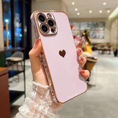 Capa de telefone macia galvanizada com coração de amor para iPhone 11 12 13 14 15 Pro Max XS X XR 7 8 Plus Mini SE 2020 Capa de silicone, roxa, para iPhone 12Pro Max