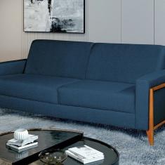 Sofá Living 196cm Veludo com Molas e Pés em Madeira Tokio Azul Marinho