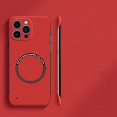 Capa de telefone sem moldura magnética ultrafina e rígida para iPhone 15 14 Pro Max 13 12 Mini 11 Pro Max Capa sólida de cor fosca, vermelha, para iPhone 14