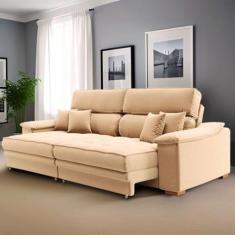 Sofá 3 Lugares Retrátil e Reclinável Raul Linho Bege