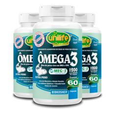 Kit 3 Ômega 3 Óleo de Peixe Unilife 60 Cápsulas 1200mg