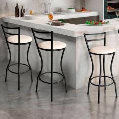 Conjunto de 3 Banquetas Alta Home de Aço de Carbono