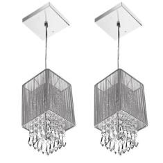 Kit 2 Pendente Cupula Quadrado ClearFio Cristal Acr. Prata - MARRYLUZ
