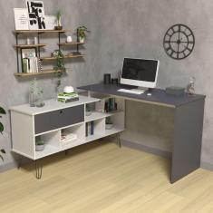 Escrivaninha Em L Mesa Office Com Nichos E Porta Dubai Branco-grafito