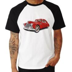Camiseta Raglan Retro Classic Red Car - Foca na Moda, Branco, Preto, M