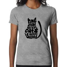 Baby Look Time spend with cats is never wasted - Foca na Moda, Cinza, 
