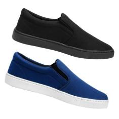 Kit 2 Pares Tênis Slip On Yoyo Store Liso com Elástico e Sola Borracha