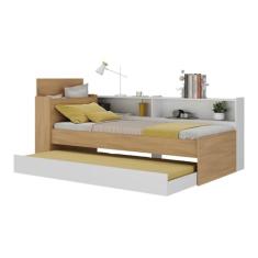 Bicama de Solteiro para Colchão 188 x 78cm com Baú Embutido e Prateleira Multimóveis Mp4256 Rustic/branco