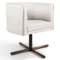 Poltrona Decorativa Giratória Base Xis Madeira Betina A-48 Linho Flocos - Domi