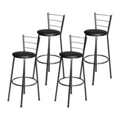 Jogo 4 Banqueta Alta Para Cozinha Epoxi Craqueada Assento Estofado - L