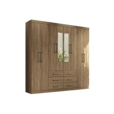 Guarda Roupa Casal 8 Portas (2 c/ Espelho) e 6 Gavetas c/ Pés Liverpool Jatobá - Santos Andirá
