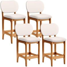 Kit 04 Banquetas Baixa Bar Cozinha E Sala De Jantar Fixa Betta L02 Imbuia Linho Cru