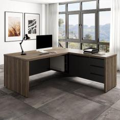 Escrivaninha Mesa Escritório em L Y37 3 Gavetas 2 Portas 180cm Nogal E
