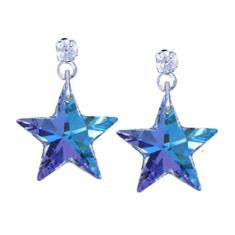 Brinco Estrela Swarovski 20mm Blue Aurora Boreal - Sunshine Cristais Cor:Prata