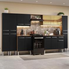 Armário De Cozinha Completa 325Cm Madesa 04 Rustic/Preto