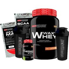 KIT Waxy Whey 2kg + Thermo Start 120g + Waxy Maize Natural 800g + BCAA 1kg + 2x Coqueteleiras - BodyBuilders (Cappuccino)