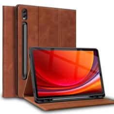 NANRUIL Capa de couro genuíno para Samsung Galaxy Tab S8/S7 Plus/S7 FE+ 12,4 polegadas com suporte para caneta S modelo 2020/2021/2022 (SM-X800/X806/T730/T736/T970/T975) Capa de couro genuíno,