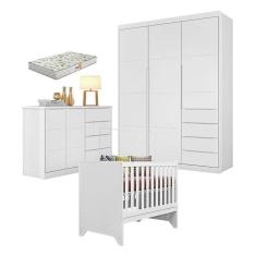 Quarto de Bebê Blenda com Berço Americano Maya Branco Acetinado com Colchão Gazin - Phoenix Baby