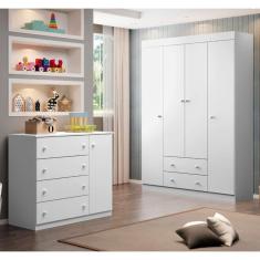 Guarda Roupa Infantil Eliza e Cômoda com 4 Gavetas - Branco