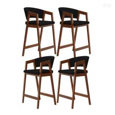 Kit 4 Banquetas Alta para Ilha de Cozinha Ravena Madeira Maciça Pinhão Suede Preto CCS