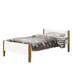 Cama Solteiro Simba Branco Fosco Com Pés Amadeirado - Reller Móveis Branco Fosco
