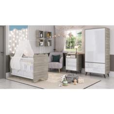 Quarto de Bebe Completo 3 Peças 1 Cômoda 1 Roupeiro 1 Berço Pipoca Móv