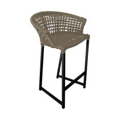 Banqueta Reis em Corda Náutica e Base em Alumínio Preta para Área Gour