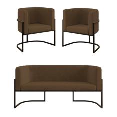 Kit 2 Poltronas Sofá 2 Lugares Para Recepção Balaqui Marrom