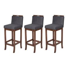 Kit 3 Banquetas Média para Bancada Turim Madeira Capuccino Suede CCS -