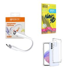 Capinha Samsung A53 + Adaptador P2 para Tipo C + Película 9D - Armyshi
