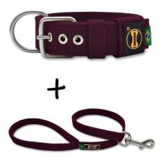 Coleira Cachorro Grande Pit Bull + Guia 80cm (vinho) Fit - Amorosso, P