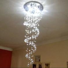 Lustre de cristal para sala Espiral, base de inox espelhado de 30cm de