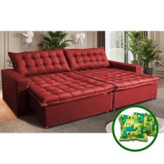 Sofá Sem Caixa Retrátil Reclinável 2,95m Cama Inbox França Velusoft Vermelho