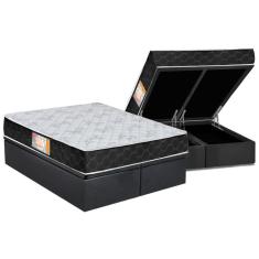 Cama Box Baú Queen: Colchão Espuma Castor D23 Sleep Max Duplo + Base Crc Suede Gray(158X198)