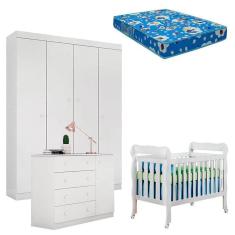 Quarto De Bebê Helena Com Berço Lila Branco Brilho Com Colchão Phisical – Phoenix