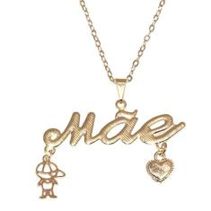 Colar Escrita Mãe Com Pingente Menino Folheado A Ouro 18k