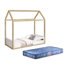 Mini Cama Montessoriana Zoe Branco/Natural com Colchão D20 - Reller Mó