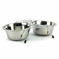 Comedouro Duplo para Cães Gatos Inox Suspenso Pequeno 480ML