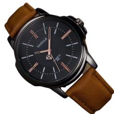 Relógio Masculino Yazole 358 Couro Total Black Marrom